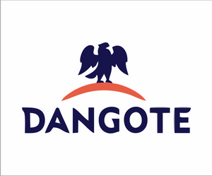 Dangote logo with an eagle and a red arc on a white background
