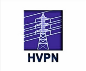 Logo of HVPN with a power line tower design on a blue background